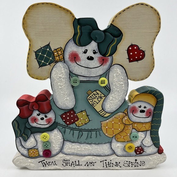 Primitive Country HandPainted Wooden Winter Snowman Buttons‎ Artist Signed 8" - Picture 1 of 12